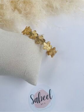 Adjustable Flower Bangle | Jonc Fleurs Doré Acier Inoxydable Ajustable